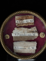Gilt Theca Reliquary with the Relics of Three Great Holy Unmercenary Healers Saint Pantaleon the Great Martyr, Saint Cyrus of Alexandria, and Saint John of Alexandria