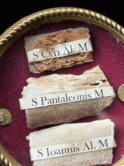 Gilt Theca Reliquary with the Relics of Three Great Holy Unmercenary Healers Saint Pantaleon the Great Martyr, Saint Cyrus of Alexandria, and Saint John of Alexandria