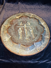 Monumental Gothic Brass Charger with Crucifixion Ecclesiastical Art Early Gothic Tradition (14th15th Century, Attributed)