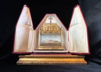 RESERVED - Monumental Papal Reliquary of Saint Peter the Apostle With an Extraordinary Relic of the Prince of the Apostles Preserved in a Magnificent Gilt Neo-Gothic Shrine and Original Custom-Made Le